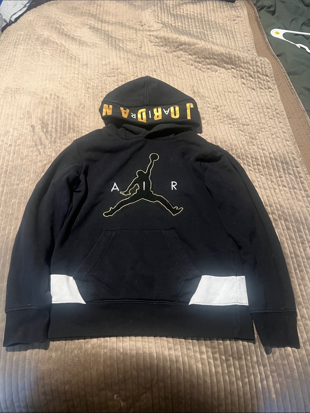 Jordan boys Black Zip-Up Sweater with White Panels and Yellow Logo